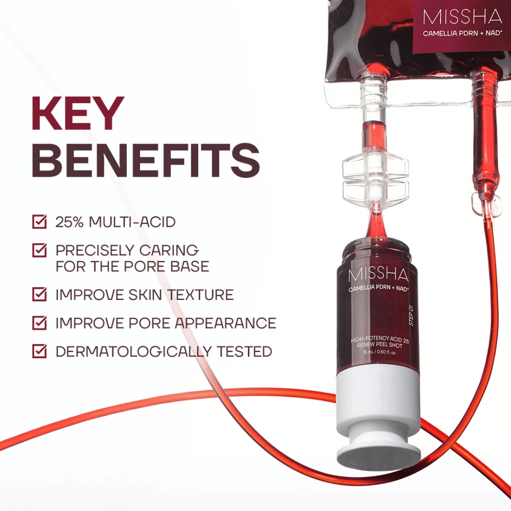 3. MISSHA Camellia PDRN NAD+ High-Potency Acid 25 Renew Peel Shot – exfoliërende gezichtsbehandeling voor een egalere huidtextuur en minder zichtbare poriën
