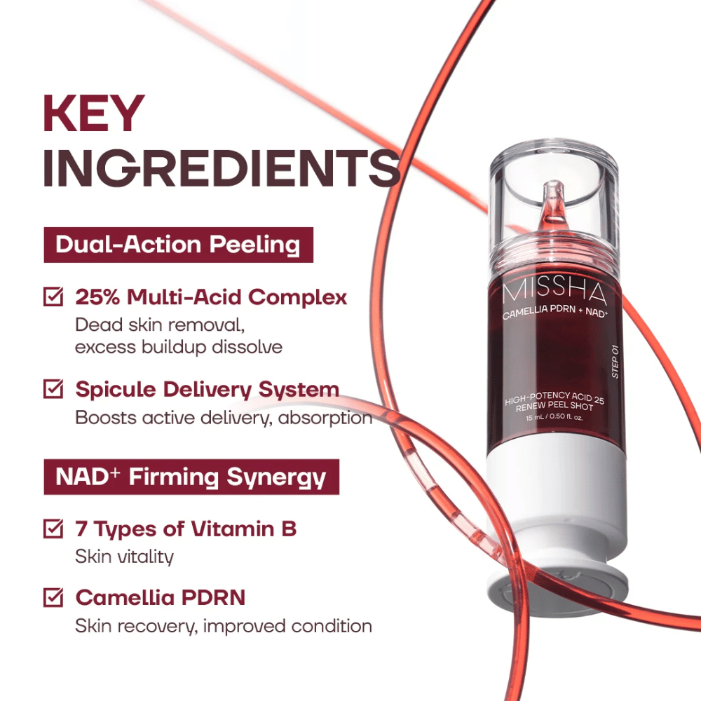 2. MISSHA Camellia PDRN NAD+ High-Potency Acid 25 Renew Peel Shot – peeling met 25% zurencomplex, PDRN en NAD+