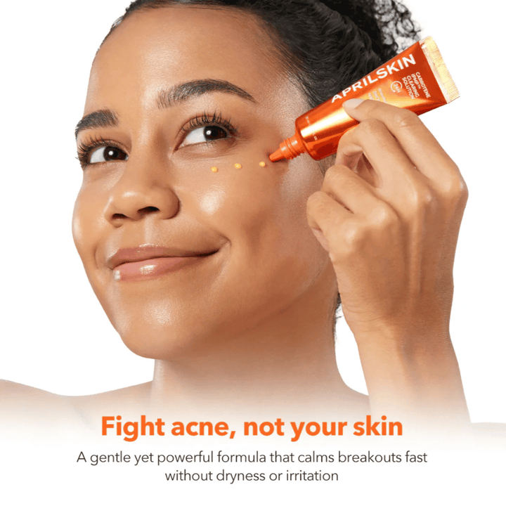 APRILSKIN Carrotene IPMP Clearing Solution wordt aangebracht als spotbehandeling tegen acne en puistjes, kalmerende formule met BHA, PHA, zink en niacinamide voor onzuivere huid