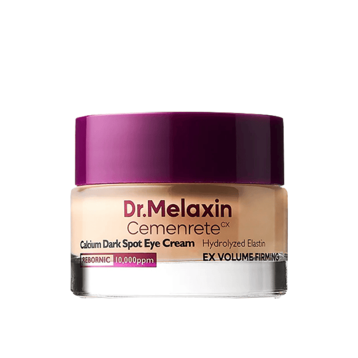 Dr.Melaxin Cemenrete Calcium Dark Spot Eye Cream in volledige afbeelding tegen een witte achtergrond, Koreaanse oogcrème die pigmentatie, vermoeide huid en tekenen van veroudering tegengaat.
