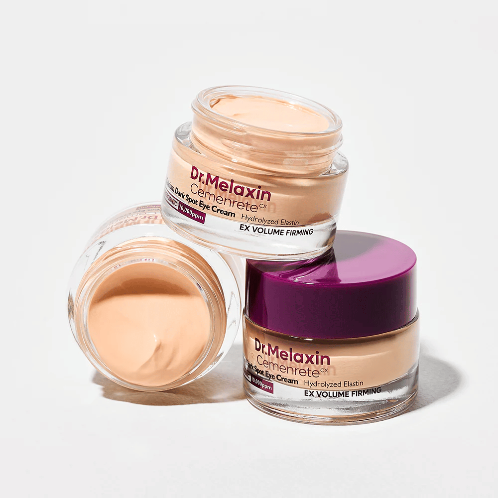 Dr.Melaxin Cemenrete Eye Cream vanuit verschillende hoeken, Koreaanse oogcrème tegen donkere vlekken en fijne lijntjes met volumeverhogend en verstevigend effect.