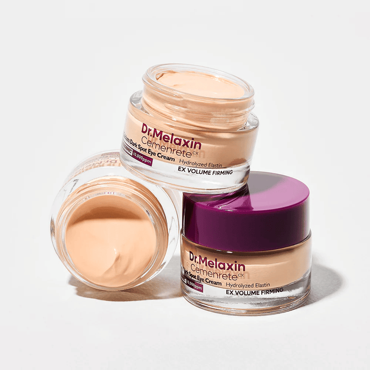 Dr.Melaxin Cemenrete Eye Cream vanuit verschillende hoeken, Koreaanse oogcrème tegen donkere vlekken en fijne lijntjes met volumeverhogend en verstevigend effect.