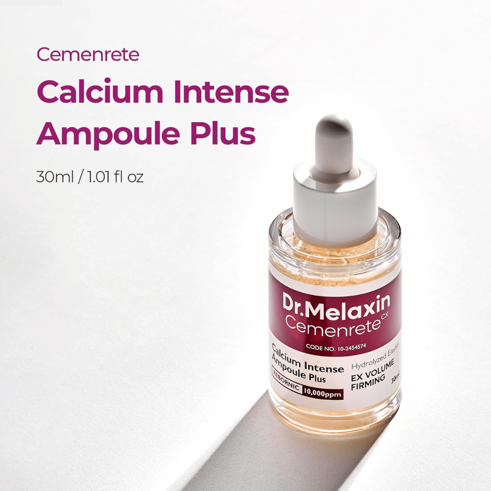 Dr. Melaxin Cemenrete Calcium Intense Ampoule Plus 30 ml, een intensieve ampul voor stevigheid en volume met gehydrolyseerd elastine en REBORNIC-complex.