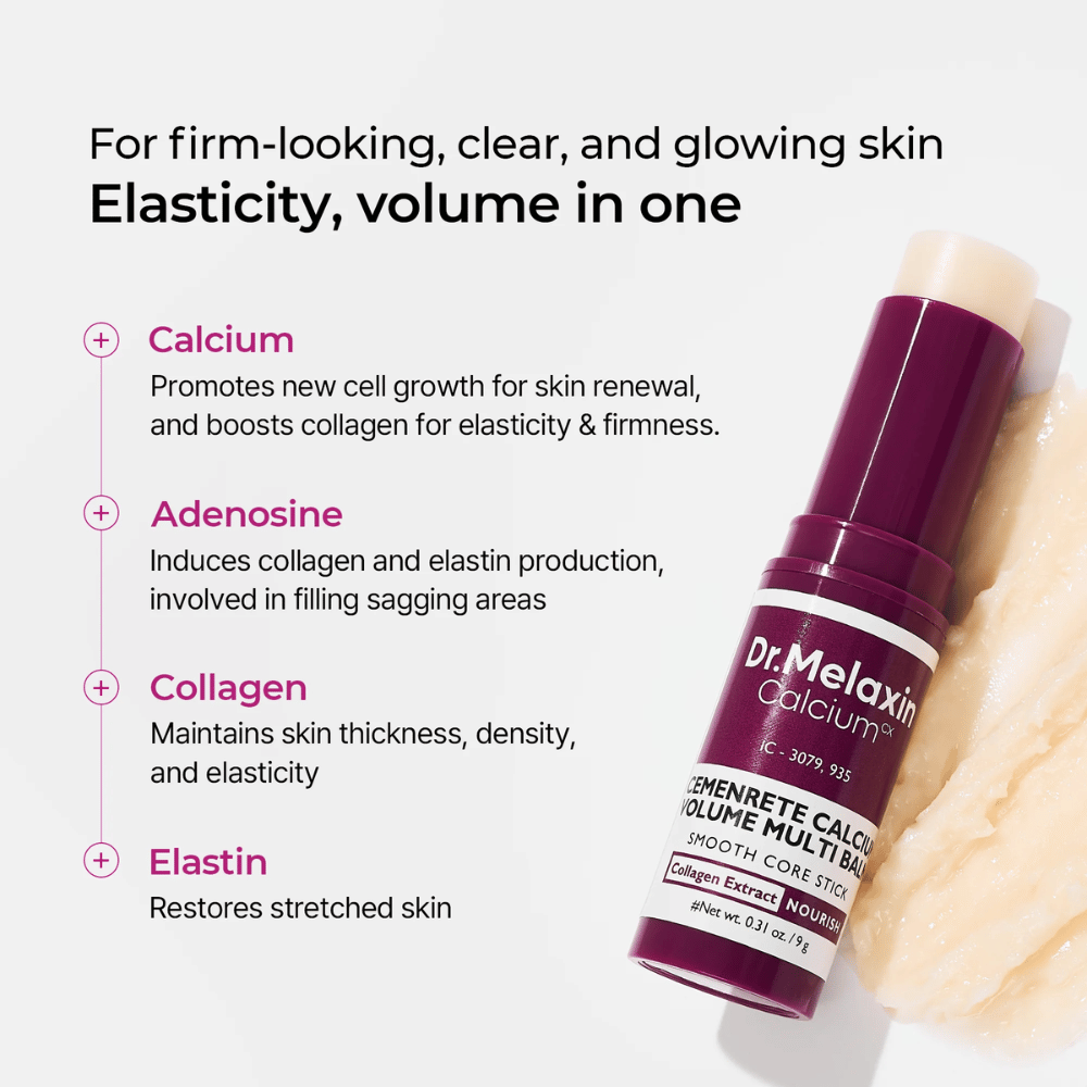Dr. Melaxin Cemenrete Calcium Volume Multi Balm met calcium, adenosine, collageen en elastine voor verhoogde elasticiteit, stevigere huid en verbeterde huidstructuur.