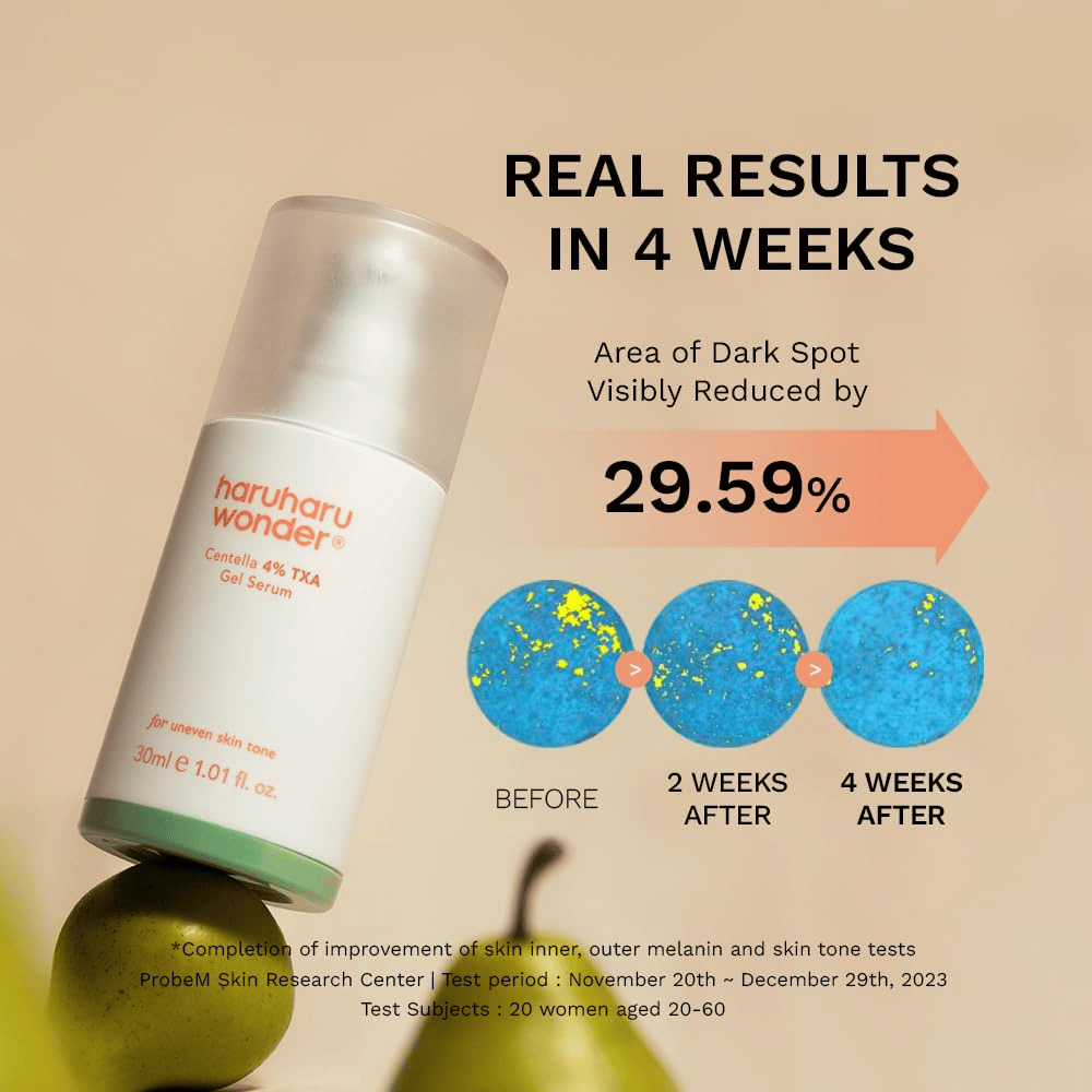 3. Haruharu Wonder Centella 4% TXA Dark Spot Go Away Serum – resultaat na vier weken met verminderde zichtbaarheid van donkere vlekken