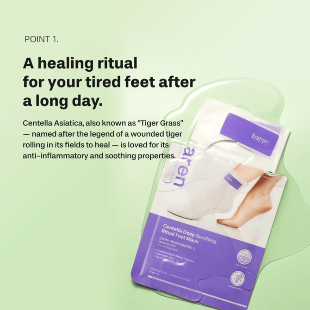 5. Baren Centella Deep Soothing Ritual Foot Mask – kalmerende voetverzorging met centella asiatica voor vermoeide, droge en ruwe voeten