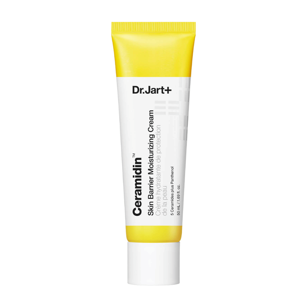 Tube met Dr. Jart+ Ceramidin Skin Barrier Moisturizing Cream, hydraterende huidcrème.