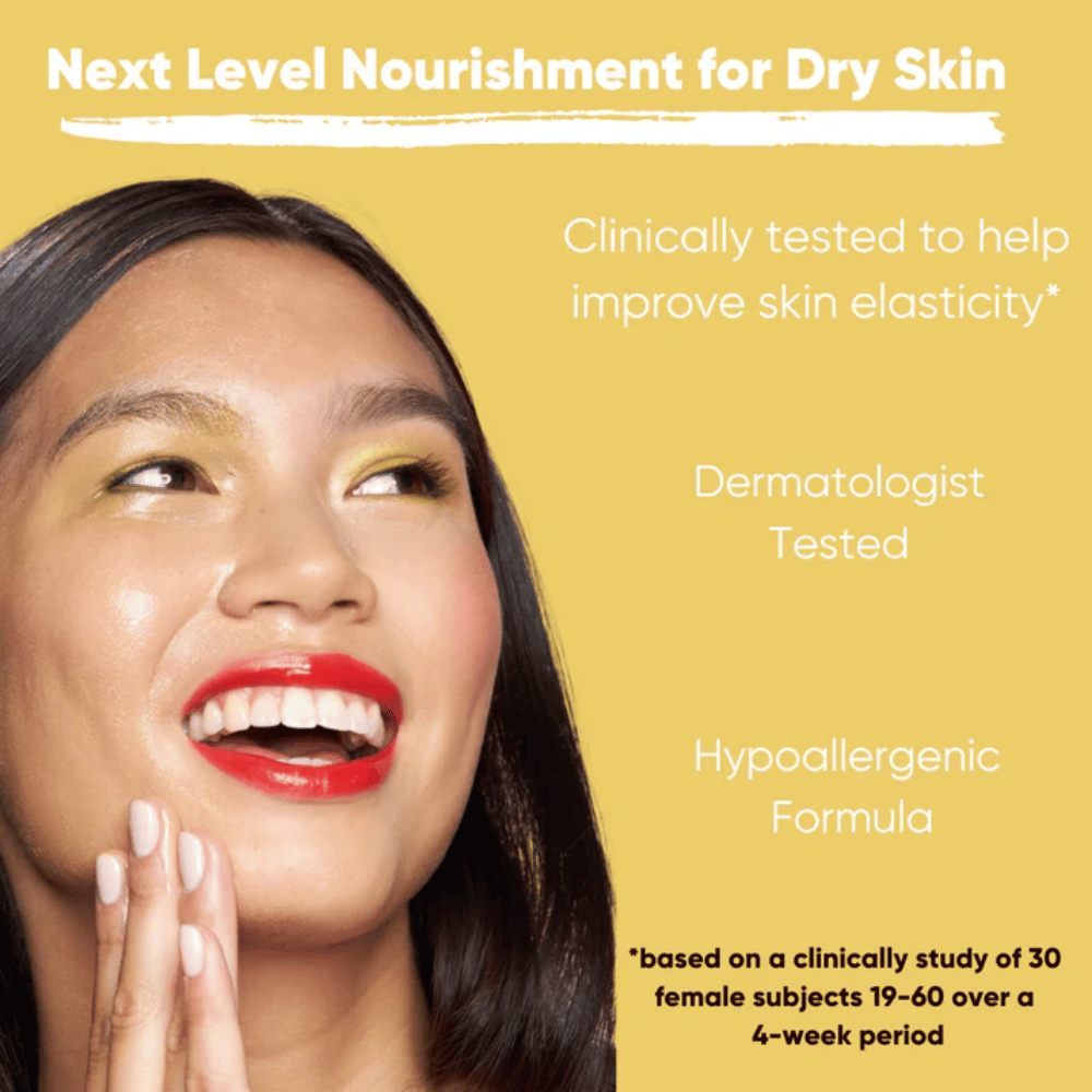 Model met stralende huid die het effect toont van Clean It Zero Ginseng-Glow Cleansing Balm, dermatologisch getest en hypoallergene formule die voeding geeft en de elasticiteit van de huid verbetert bij droge huid.