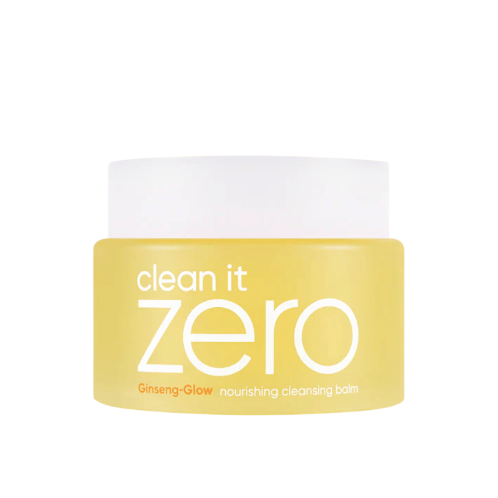 Clean It Zero Ginseng-Glow Nourishing Cleansing Balm in gele pot op witte achtergrond, een hydraterende reinigingsbalsem van BANILA CO die effectief make-up en onzuiverheden verwijdert.