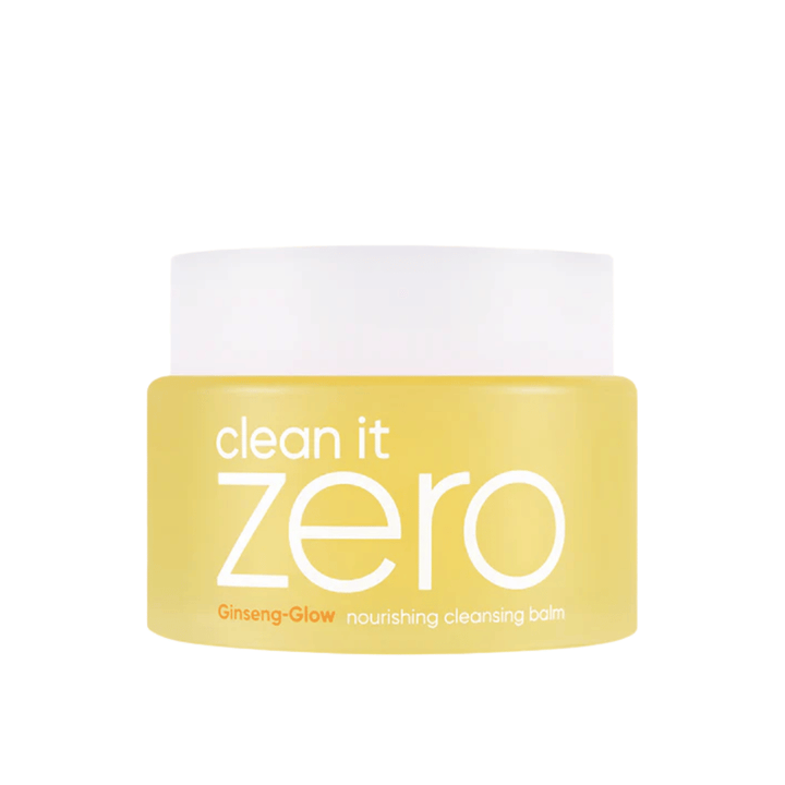 Clean It Zero Ginseng-Glow Nourishing Cleansing Balm in gele pot op witte achtergrond, een hydraterende reinigingsbalsem van BANILA CO die effectief make-up en onzuiverheden verwijdert.