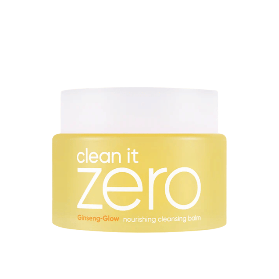 Clean It Zero Ginseng-Glow Nourishing Cleansing Balm in gele pot op witte achtergrond, een hydraterende reinigingsbalsem van BANILA CO die effectief make-up en onzuiverheden verwijdert.