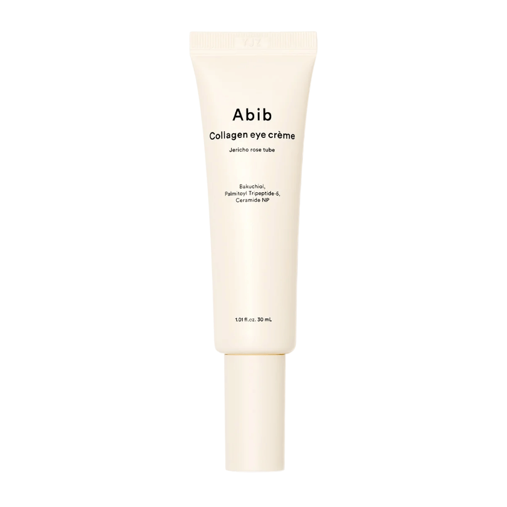 Productafbeelding van Abib Collagen Eye Crème – Jericho Rose Tube 30 ml. Bevat bakuchiol, tripeptiden en ceramiden voor stevigere huid.