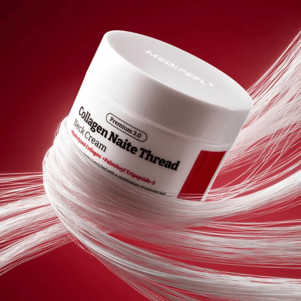 MEDIPEEL Collagen Naite Thread Neck Cream Premium 3.0 – verstevigende halscrème met gehydrolyseerd collageen en peptiden die de elasticiteit van de huid verbeteren en zichtbare lijnen op de hals en het decolleté verminderen.