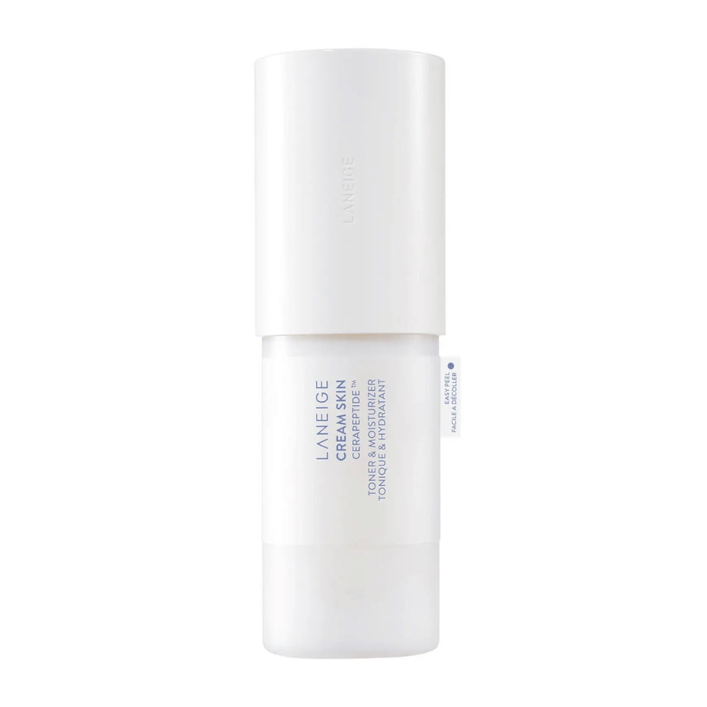 Laneige Cream Skin Cerapeptide Refiner in een witte fles met pomp. Het product combineert toner en vochtinbrengende crème, ontworpen om de huid te hydrateren en te tonifiëren.