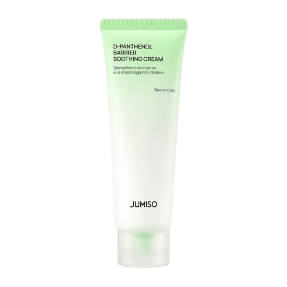 Productafbeelding van Jumiso D-Panthenol Barrier Soothing Cream in groene tube tegen een witte achtergrond.