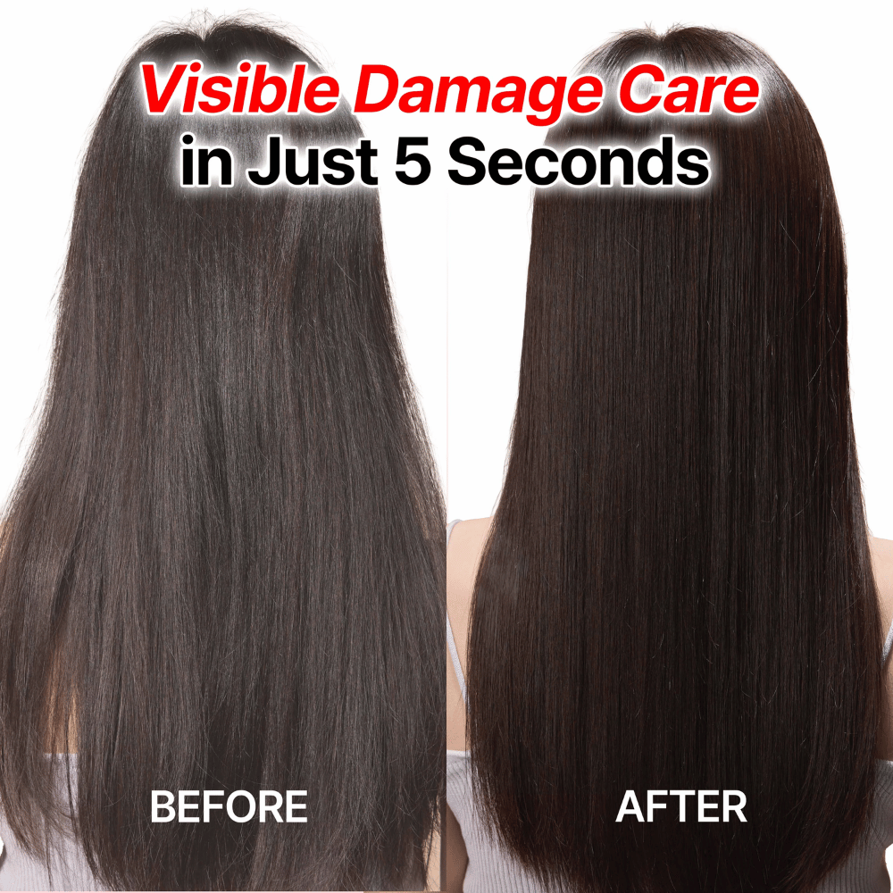 Voor en na resultaten met GROWUS Damage Therapy Shampoo EX voor gladder en gezonder haar