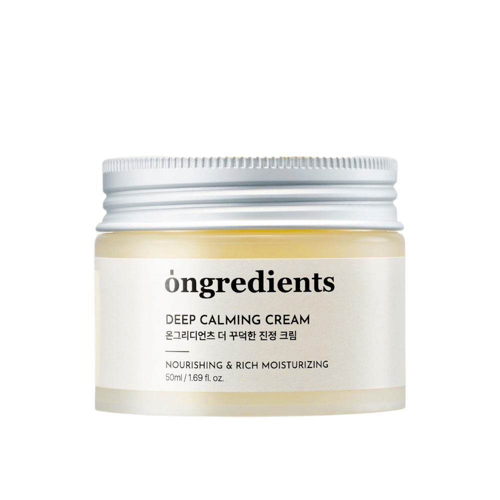 Ongredients Deep Calming Cream – veganistische vochtinbrengende crème met sheaboter en centella voor voeding, kalmte en een sterkere huidbarrière.