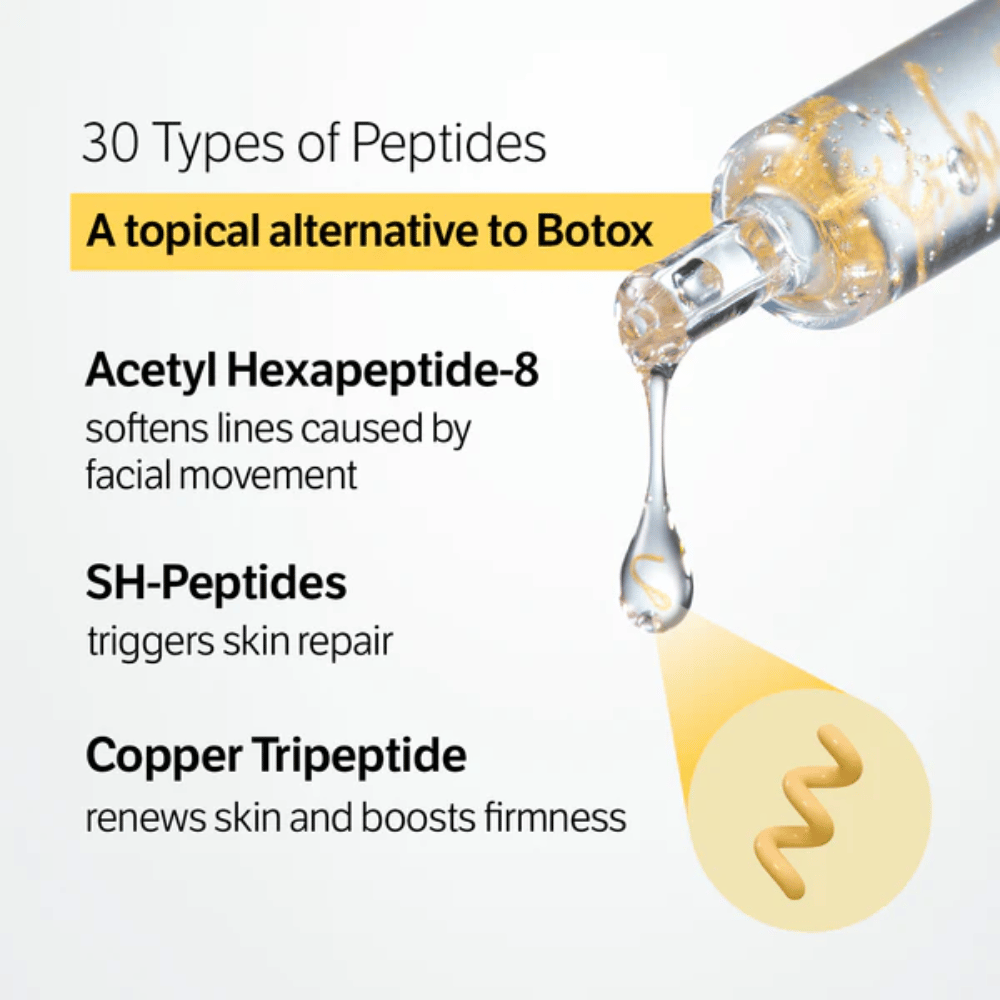 SUNGBOON EDITOR Deep Collagen Silk Peptide Intensive Ampoule met 30 soorten peptiden die helpen fijne lijntjes te verminderen, de huid te versterken en de huidstructuur te verbeteren.