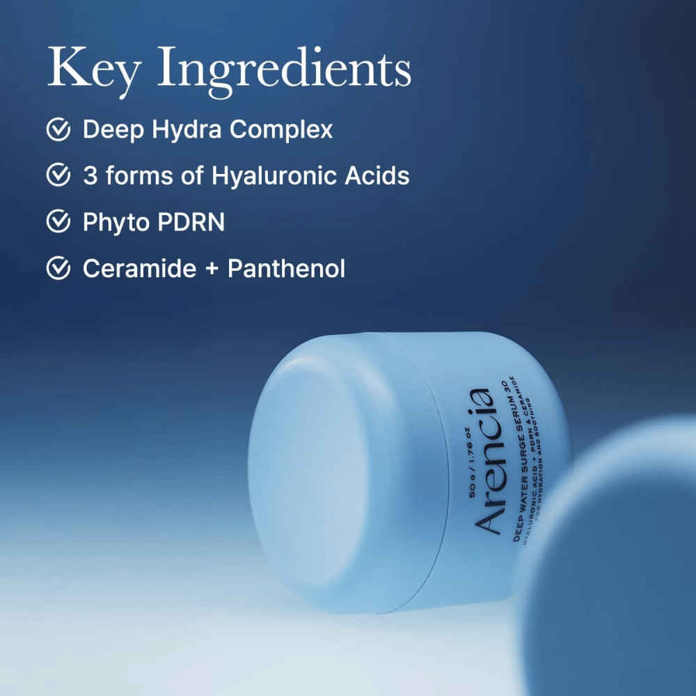 Arencia Deep Water Surge Serum 30 – sleutelingrediënten met hyaluronzuur, Phyto PDRN, ceramiden en panthenol