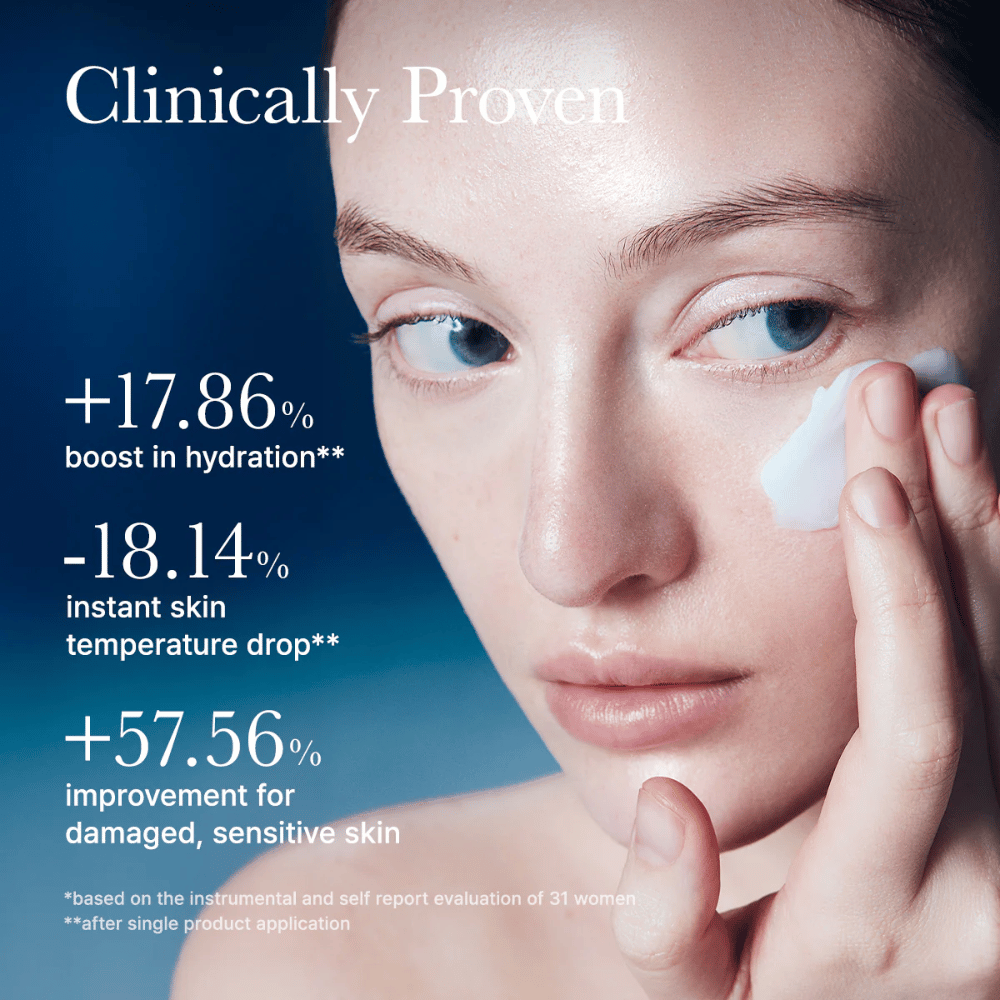 Klinisch geteste Arencia Deep Water Surge Soothing Cream die de hydratatie van de huid verbetert, de huidtemperatuur verlaagt en de gevoelige huid versterkt na applicatie.