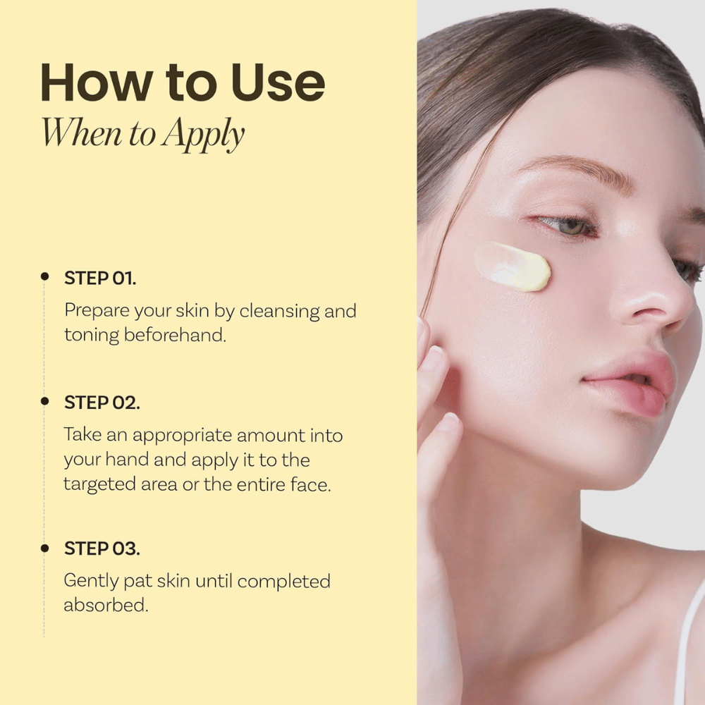 Instructies voor Ongredients Deep Calming Cream – aanbrengen na reiniging en toner, de crème voorzichtig inkloppen tot deze geabsorbeerd is.