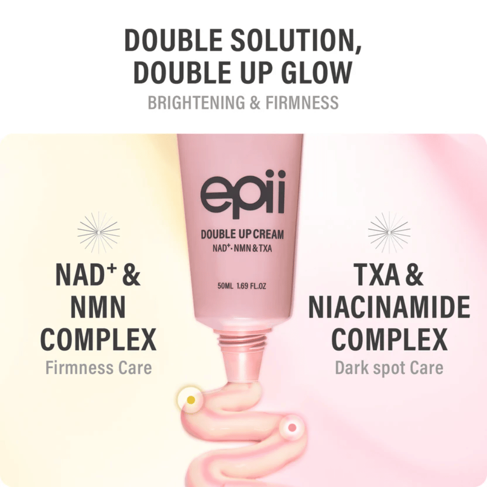 EPII Double Up Cream NAD+, NMN & TXA – gezichtscrème met niacinamide en tranexaminezuur voor een egale huidtint, stevigheid en hydratatie.