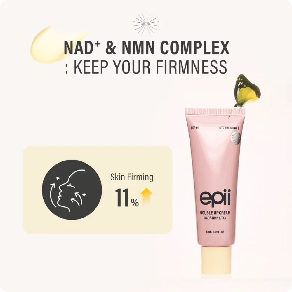 EPII Double Up Cream met NAD+ en NMN die bijdraagt aan een stevigere huid, verbeterde elasticiteit en een jeugdige glow.