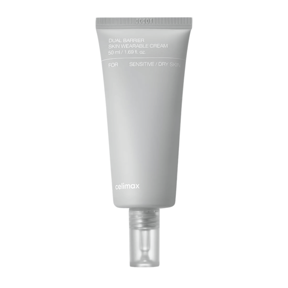Celimax Dual Barrier Skin Wearable Cream voor gevoelige en droge huid, hydraterende gezichtscrème die de huidbarrière versterkt en irritatie vermindert.