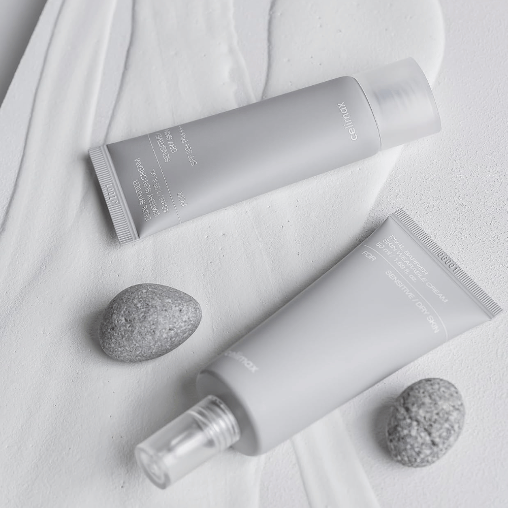 Celimax Dual Barrier Watery Sun Cream SPF50+ PA++++ voor droge en gevoelige huid met hydraterende zonbescherming en versterkende barrièreverzorging.