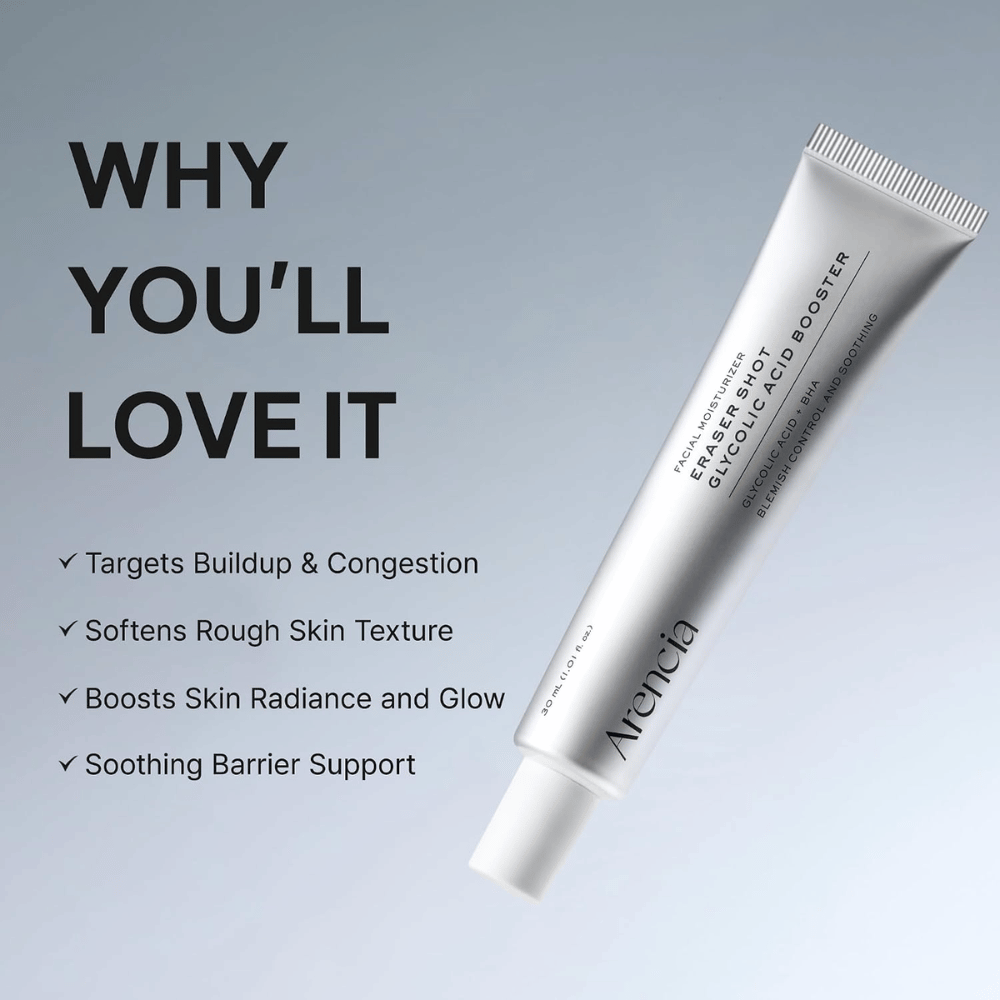 Arencia Eraser Shot Glycolic Acid Booster – exfoliërende booster die de huidstructuur egaliseert en glans geeft
