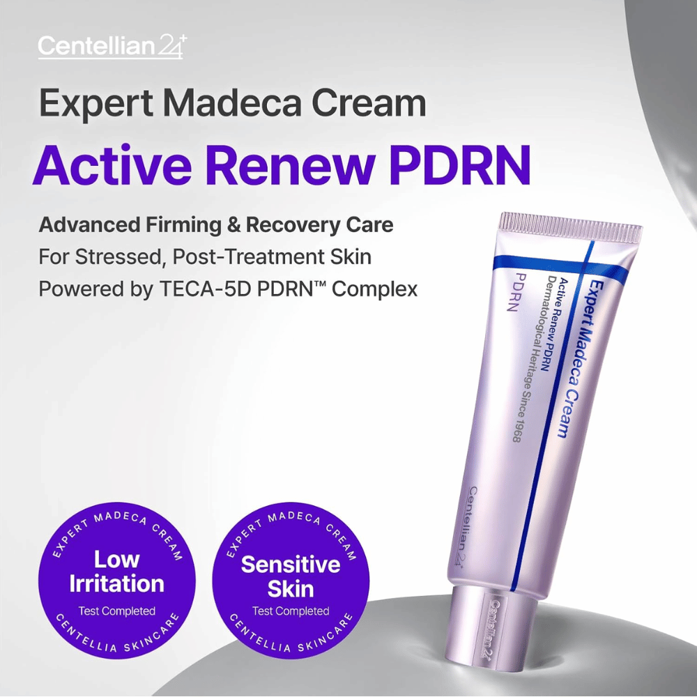 Centellian24 Expert Madeca Cream Active Renew PDRN productafbeelding in tube met lage irritatie en geschikt voor de gevoelige huid met herstellende eigenschappen