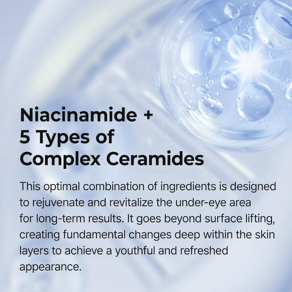 Eye cream met niacinamide en ceramiden die de huidbarrière versterken, diep hydrateren en zorgen voor een stevigere en egalere huid rond de ogen