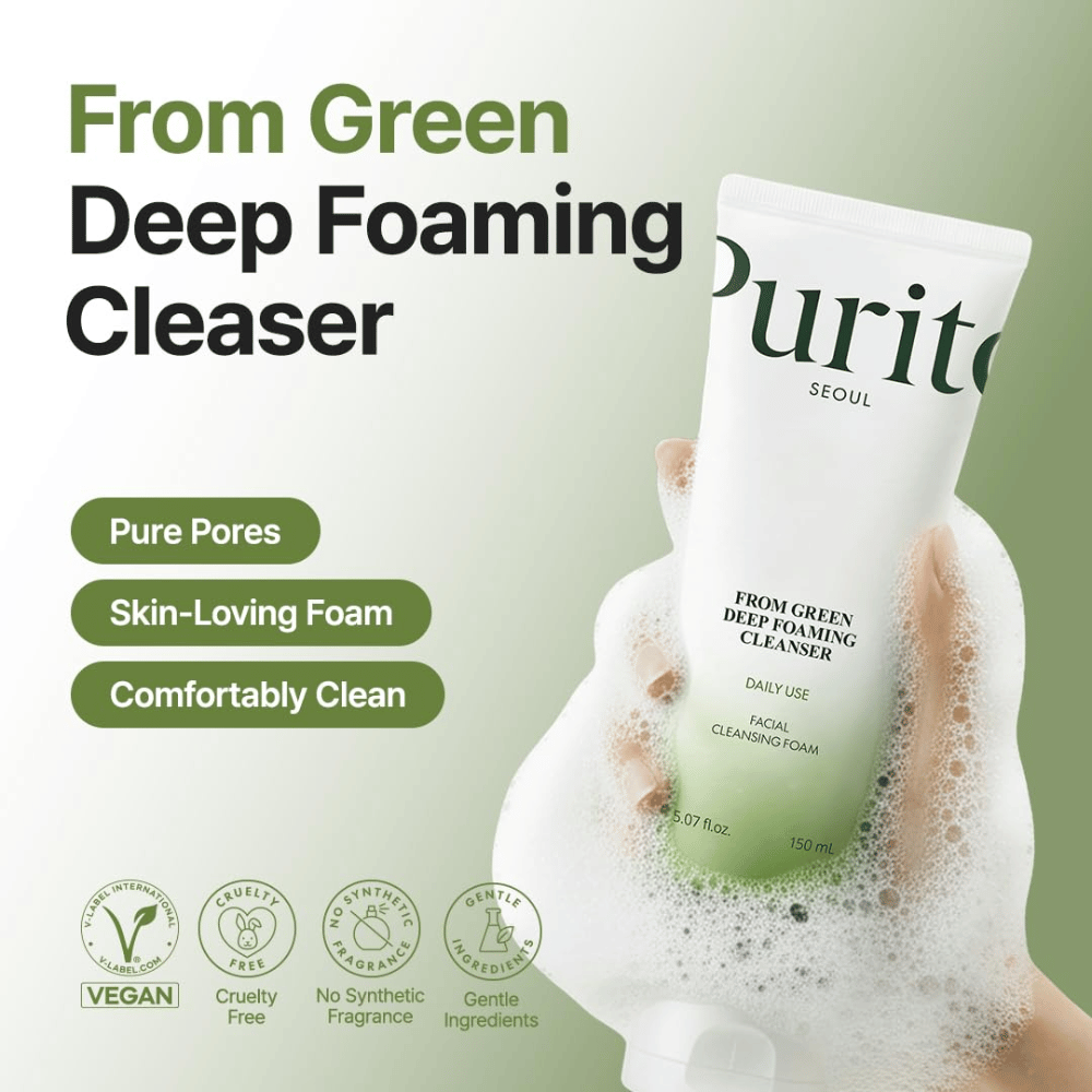 Purito Seoul From Green Deep Foaming Cleanser 150 ml – veganistische en cruelty-free reiniger zonder synthetisch parfum