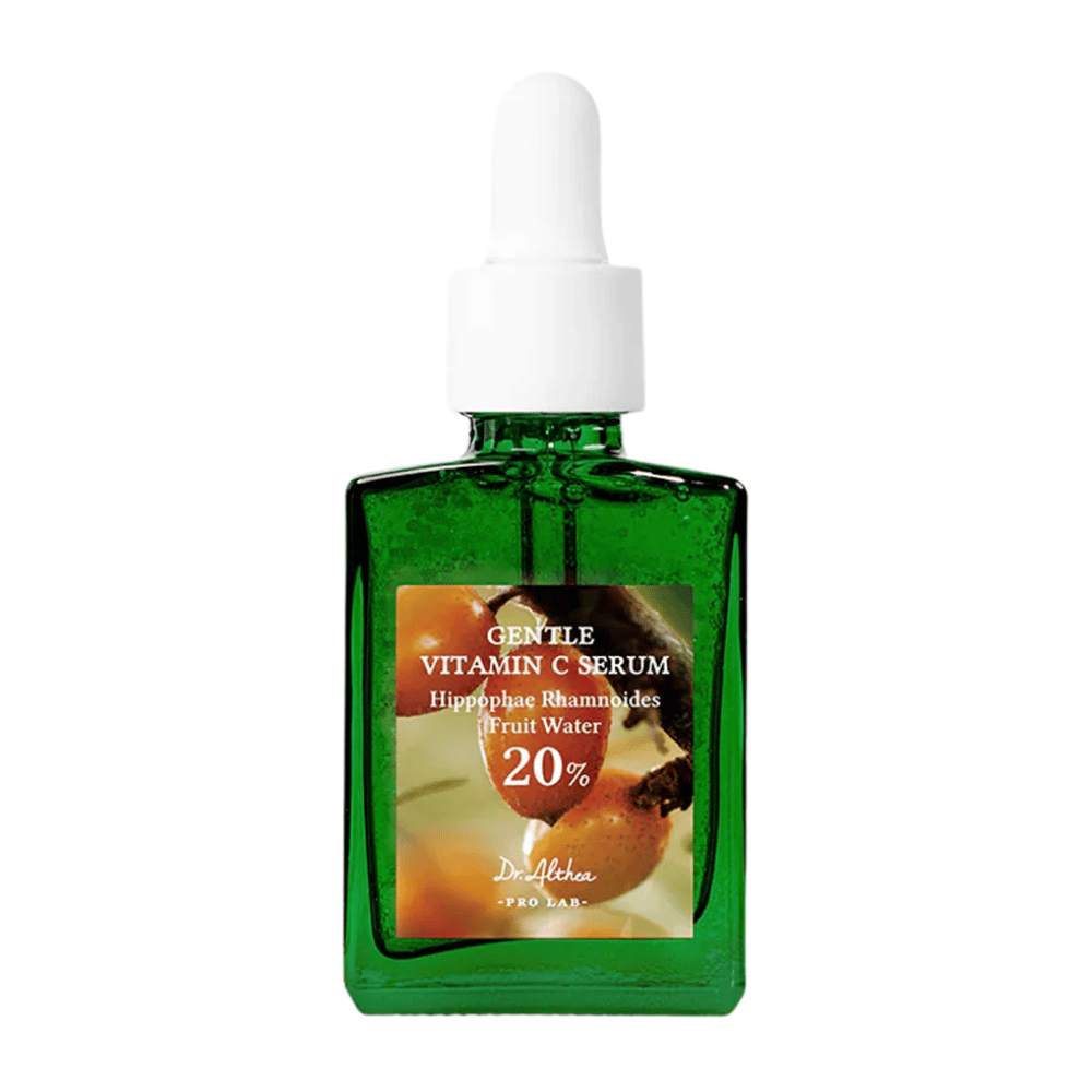 Dr.Althea Gentle Vitamin C Serum bevat 20% vitamine C en duindoornwater dat hydrateert en de huid verheldert. Het vermindert pigmentatie en beschermt tegen vrije radicalen, wat resulteert in een egalere en stralende huidtint.