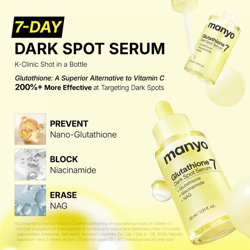 Ma:nyo Glutathione 7 Dark Spot Serum voor intensieve behandeling van pigmentvlekken met glutathion, niacinamide en NAG