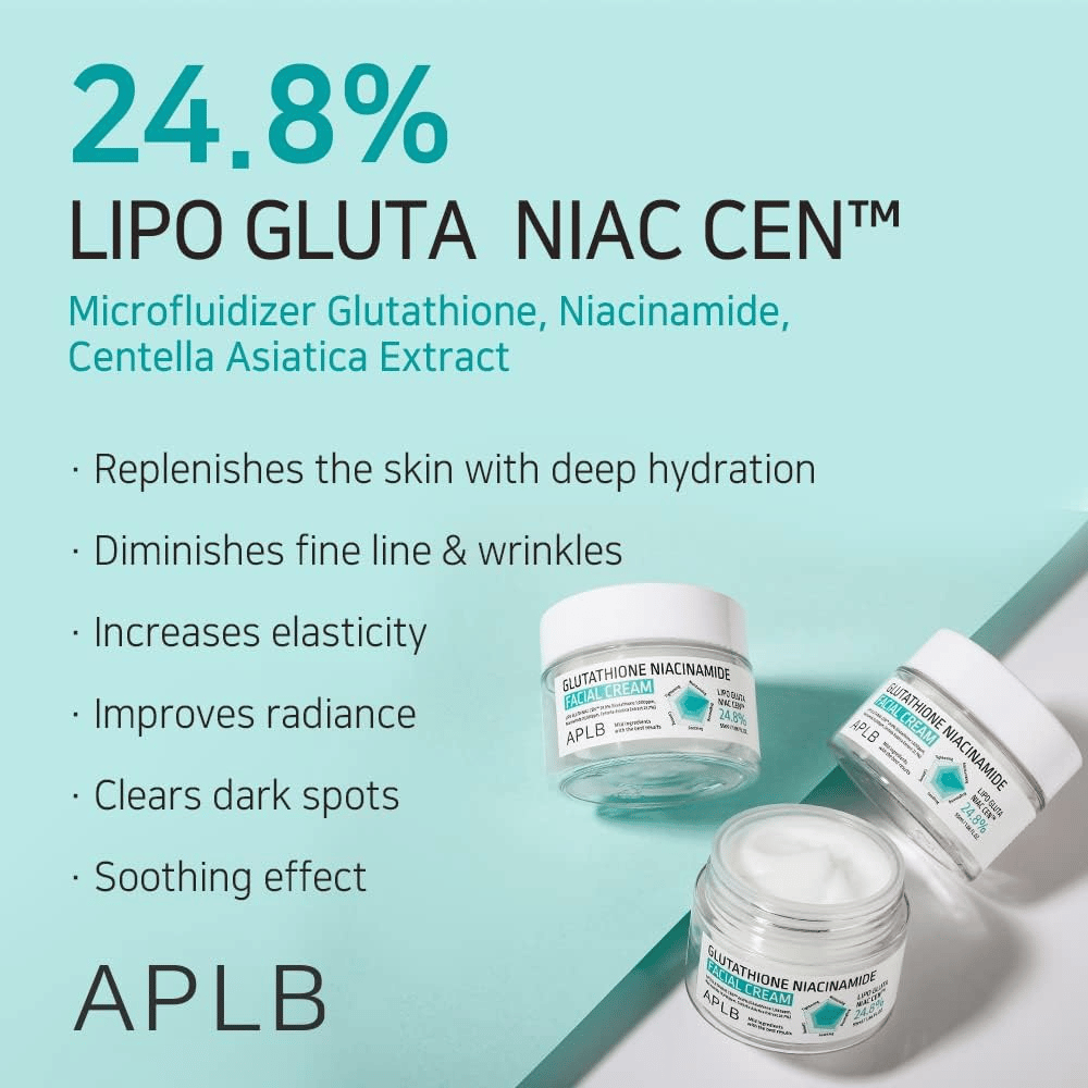 APLB Glutathione Niacinamide Facial Cream 24,8% Lipo Gluta Niac Cent met diepe hydratatie, anti-age-effect en verbeterde huidteint