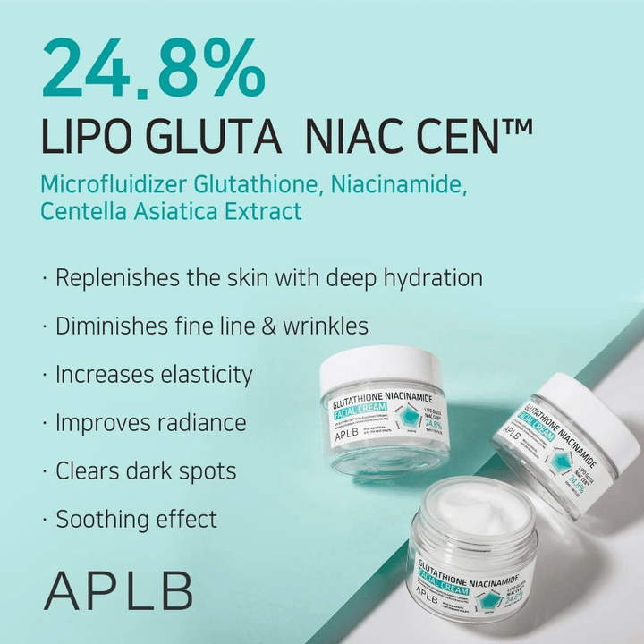 APLB Glutathione Niacinamide Facial Cream 24,8% Lipo Gluta Niac Cent met diepe hydratatie, anti-age-effect en verbeterde huidteint