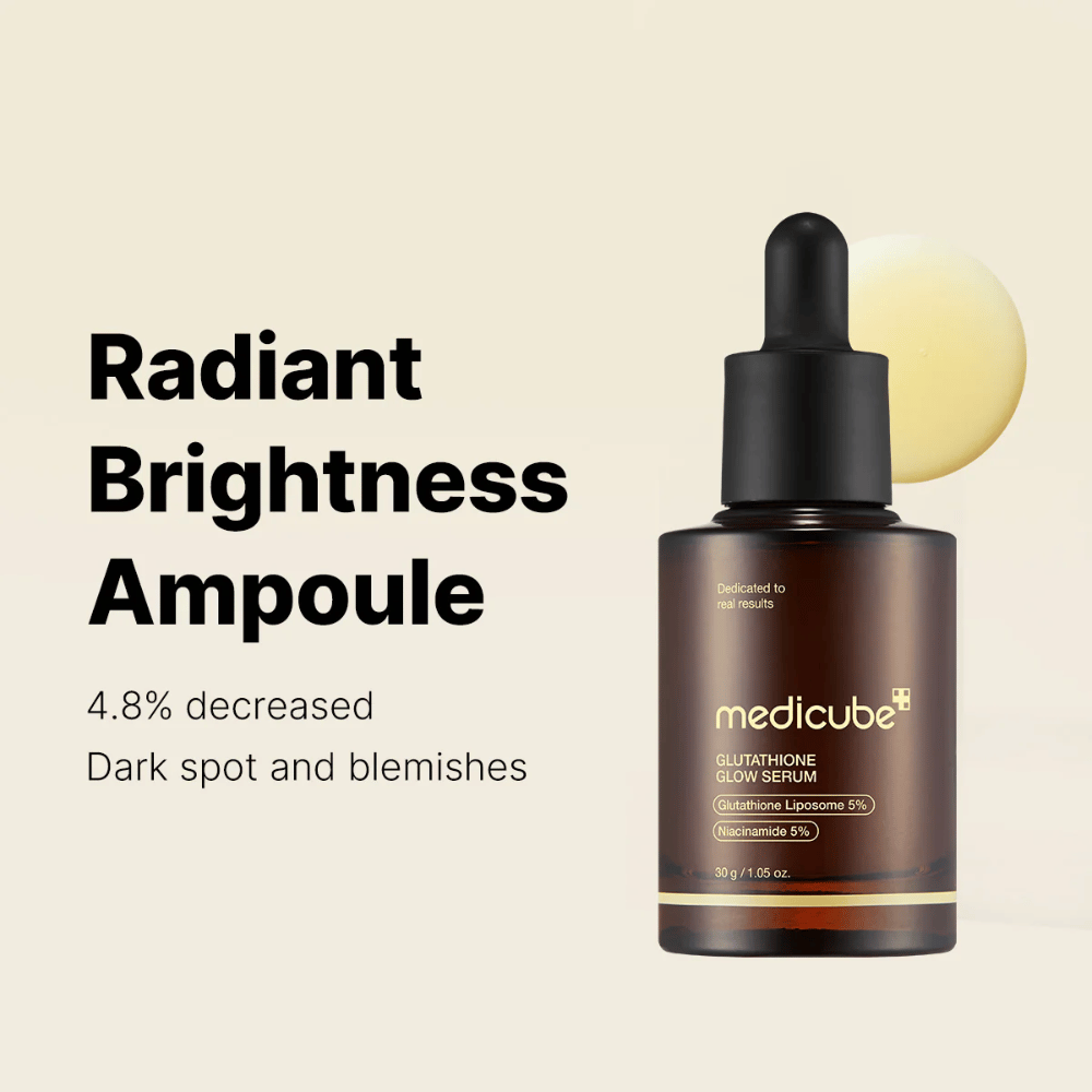 Medicube Radiant Brightness Ampoule – Glutathione Glow Serum met 5% glutathione-liposoom en 5% niacinamide. Vermindert donkere vlekken en een ongelijkmatige huidtint voor een stralende glans.
