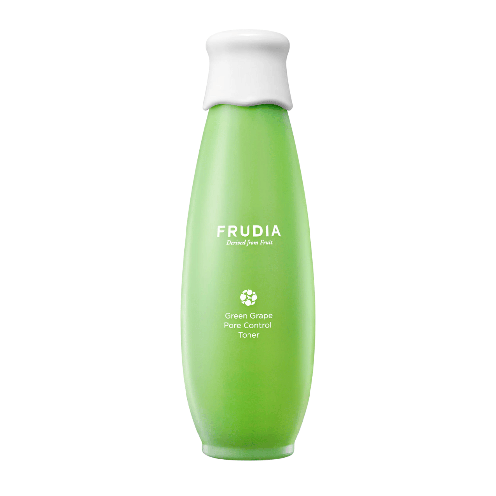 Frudia Green Grape Pore Control Toner – Koreaanse gezichtstoner met groen druivenextract die vette huid in balans brengt, poriën minimaliseert en een frisse, gehydrateerde en heldere huidtint geeft.