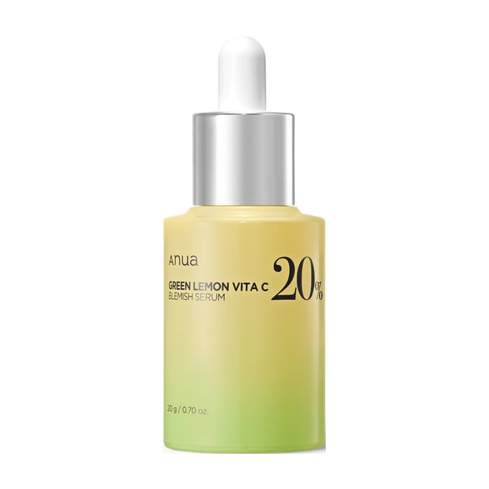Fles met ANUA Green Lemon Vita C Blemish Serum, bevat 20% vitamine C.