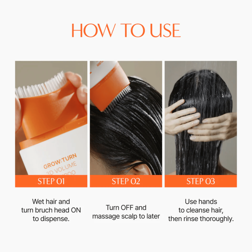 LILYEVE Grow:Turn Exosome 3D Volume Brush Shampoo met ingebouwde massageborstel voor hoofdhuidverzorging