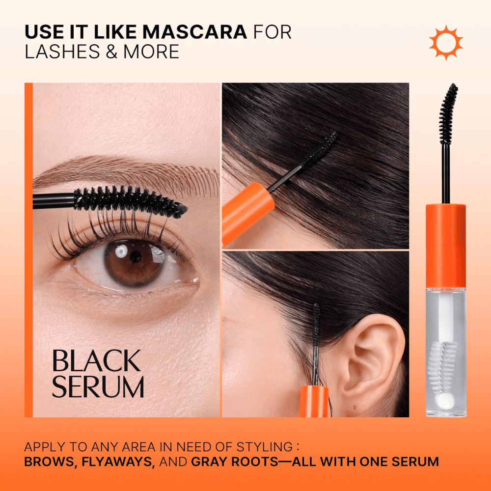 LILYEVE Grow Turn Exosome Dual Lash Serum – zwart serum voor overdag dat wordt aangebracht op wimpers, wenkbrauwen en haarlijn.