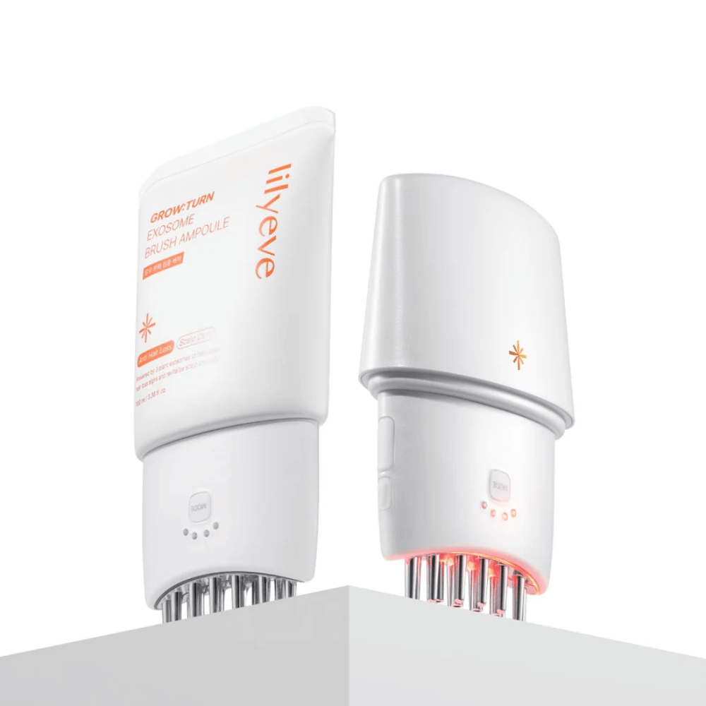 3. Lilyeve GrowTurn Pro – hoofdhuidapparaat samen met GrowTurn Exosome Brush Ampoule