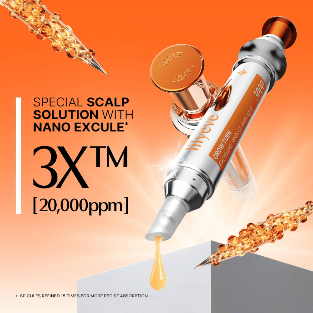 LILYEVE Grow Turn Exosome Spicule Ampoule 3000 – geconcentreerde hoofdhuidampul met Nano Excule en spicula voor gerichte applicatie.