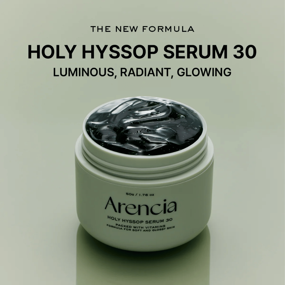 Arencia Holy Hyssop Serum 30 – nieuw glansgevend serum met vitamine-rijke formule die een egale, stralende en gezonde huidtint geeft.