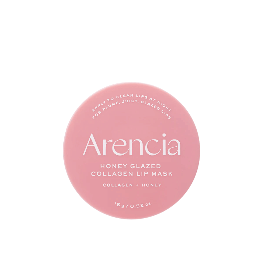 Zuivere productafbeelding van Arencia Honey Glazed Collagen Lip Mask in een roze verpakking met een minimalistisch en strak ontwerp.