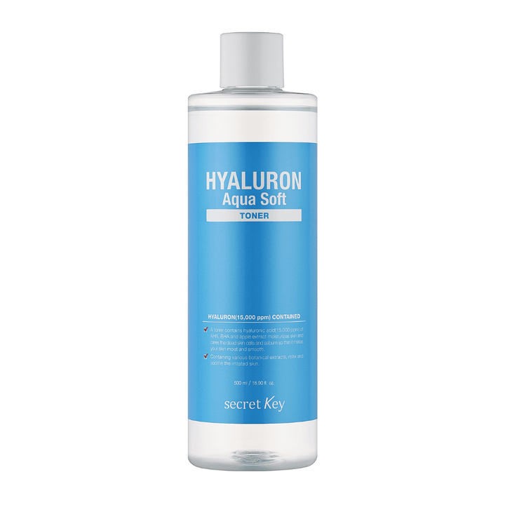 Secret Key Hyaluron Aqua Soft Toner – återfuktande toner med hyaluronsyra som ger mjuk, slät och uppfriskad hud med naturlig lyster.