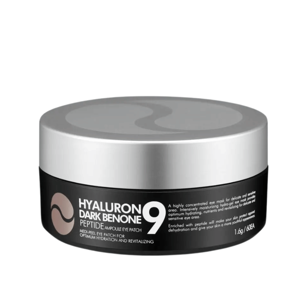 Hyaluron Dark Benone Peptide 9 Ampoule Eye Patch – Koreaanse oogmasker in pot met peptiden en hyaluronzuur voor intensieve verzorging van droge en vermoeide huid rondom de ogen.
