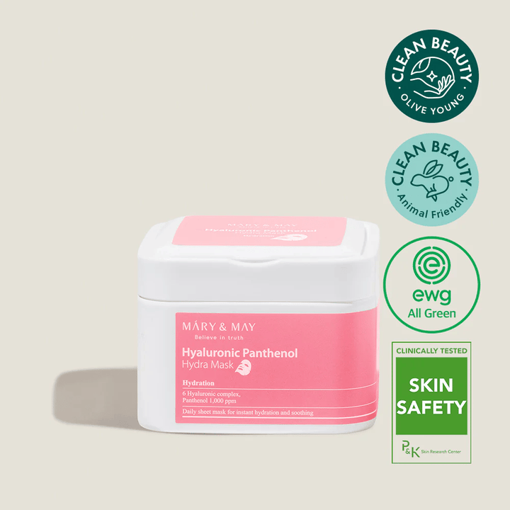 Mary & May Hyaluronic Panthenol Hydra Mask – hydraterende Sheet mask met 6 hyaluronzuren en panthenol, veganistisch en clean beauty