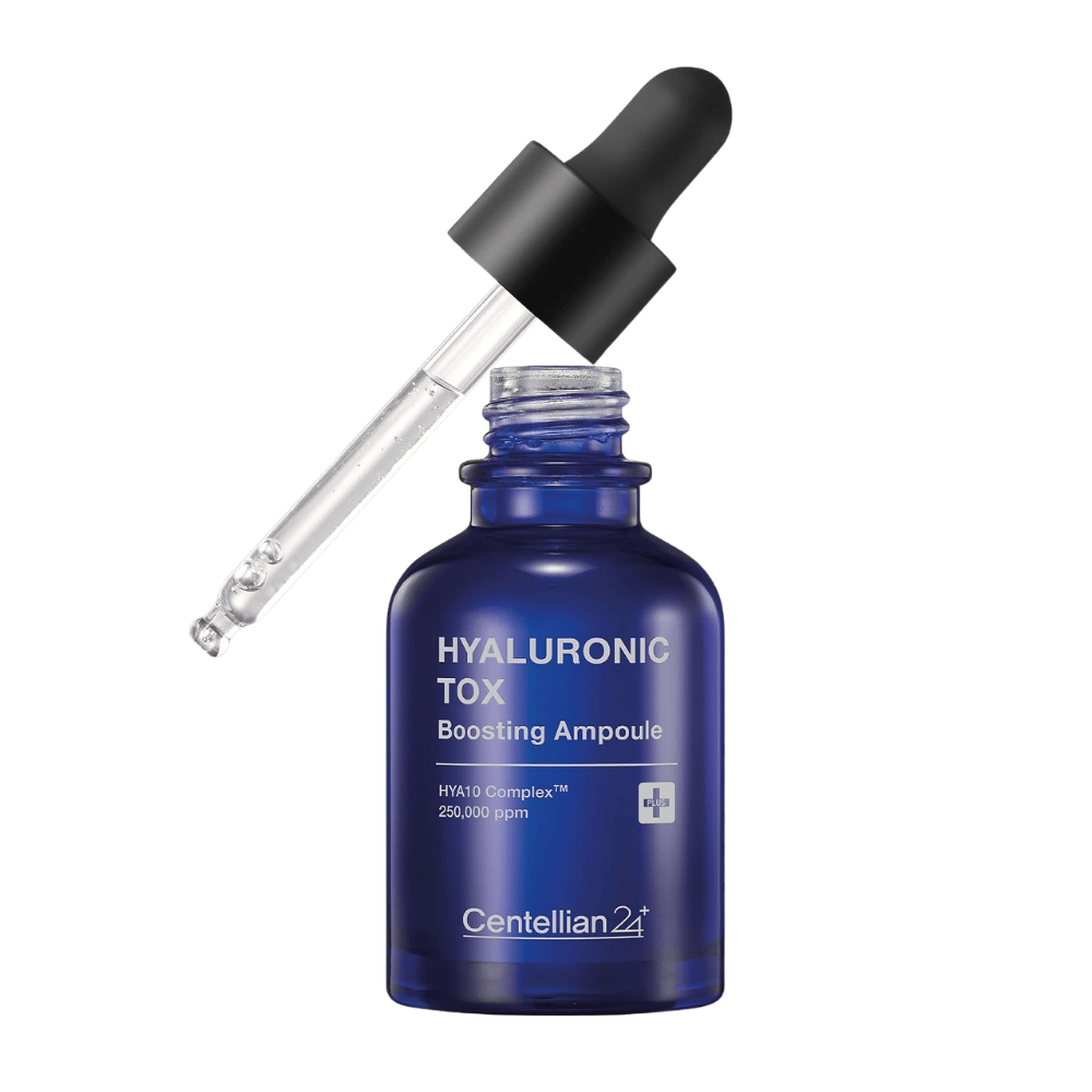 5. Centellian24 Hyaluronic Tox Boosting Ampoule – blauwe glazen fles met hydraterend gezichtsserum en pipet